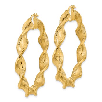 14K Polished & Greek Satin Twisted Hoop Earrings — alternate view