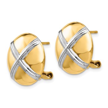 14k and White Rhodium 16mm Polished X-Circle Omega Back Post Earrings — alternate view