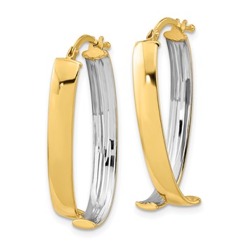 14k w/White Rhodium Polished Fancy Hoop Earrings — alternate view