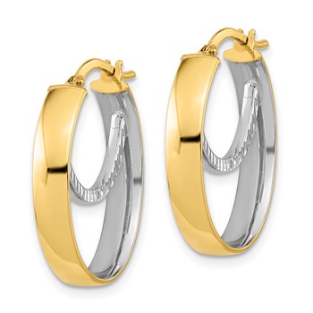 14k Two-tone Polished Diamond-cut Fancy Oval Hoop Earrings — alternate view