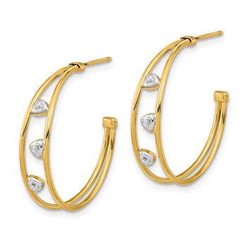 14K & White Rhodium Polished CZ Post Hoop Earrings — alternate view