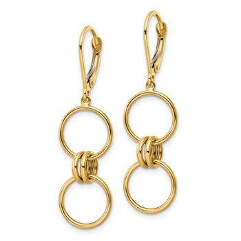14k Polished Circles Dangle Leverback Earrings — alternate view