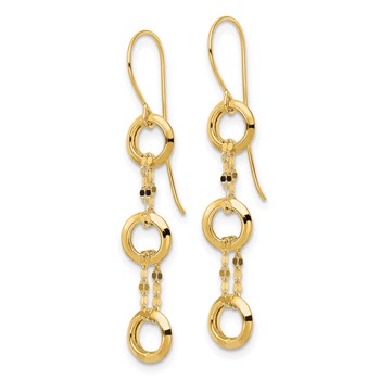 14K Three Circle and Chain Dangle French Hook Earrings — alternate view