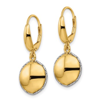 14K Two-tone Polished D/C Hollow Round Criss Cross Leverback Earrings — alternate view