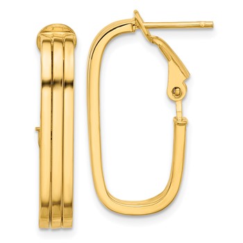 14K 4.4x25mm Polished Oval Omega Back Tube Hoop Earrings
