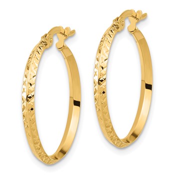 14K 2.25x25mm Polished Diamond-cut Knife-Edge Tube Hoop Earrings — alternate view