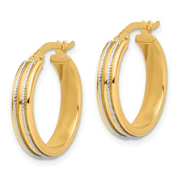 14K Two-tone Polished and Diamond-cut Hoop Earrings — alternate view