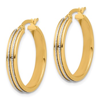 14K Two-tone Polished and Diamond-cut Hoop Earrings — alternate view