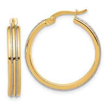 14K Two-tone Polished and Diamond-cut Hoop Earrings