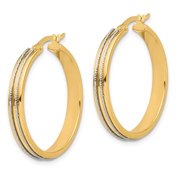 14K Two-tone Polished and Diamond-cut Hoop Earrings — alternate view
