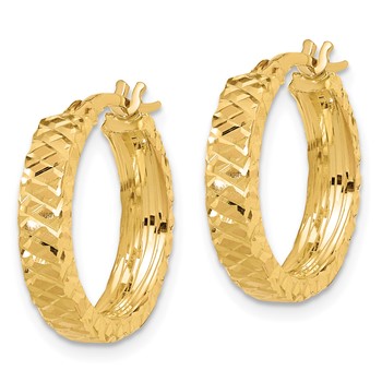 14K Polished 4mm Diamond Cut Hoop Earrings — alternate view