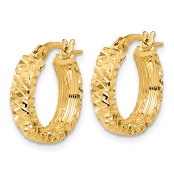 14K Polished 4mm Diamond Cut Hoop Earrings — alternate view