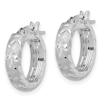 14K White Gold Satin 4mm Diamond Cut Hoop Earrings — alternate view