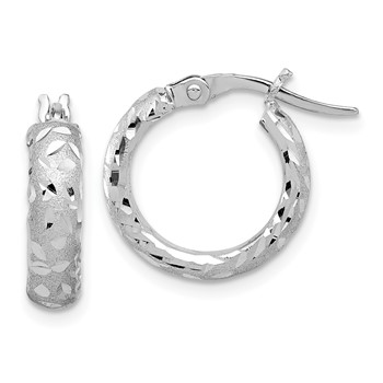 14K White Gold Satin 4mm Diamond Cut Hoop Earrings