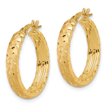 14K Satin 4mm Diamond Cut Hoop Earrings — alternate view