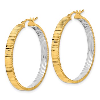 14K Polished and Rhodium Diamond-cut Circle Hoop Earrings — alternate view