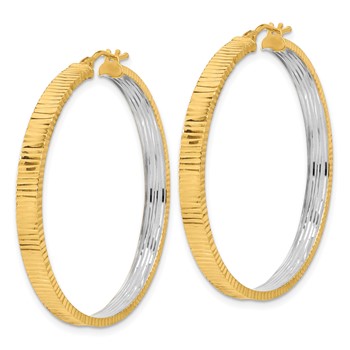 14K Polished and Rhodium Diamond-cut Circle Hoop Earrings — alternate view