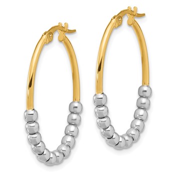 14K Two-tone Polished Beaded Oval Hoop Earrings — alternate view