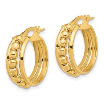 14K Polished and Beaded Hoop Earrings — alternate view