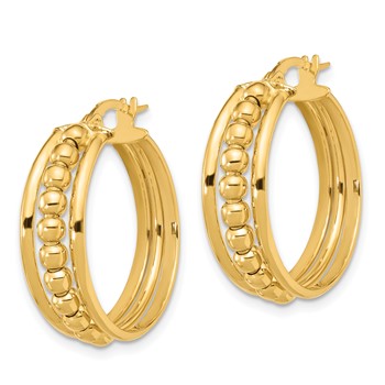 14K Polished and Beaded Hoop Earrings — alternate view