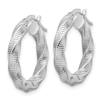 14k White Gold 3.5mm Twisted & Textured Round Hoop Earrings — alternate view