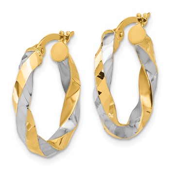 14K with White Rhodium Polished and Diamond-cut Twisted Hoop Earrings — alternate view