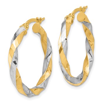 14K with White Rhodium Polished and Diamond-cut Twisted Hoop Earrings — alternate view