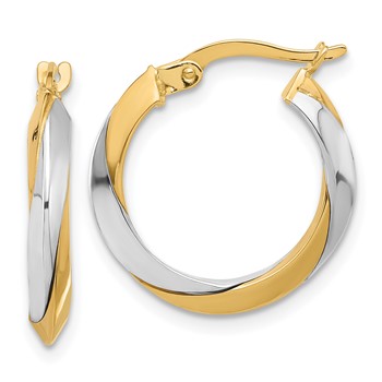 14K Two-tone Polished Twist Hoop Earrings