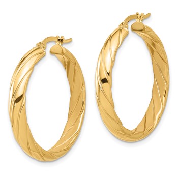14K Polished and Textured Hoop Earrings — alternate view