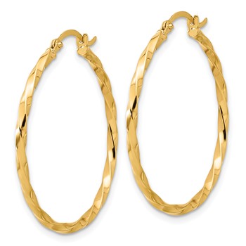 14K Polished and Twisted 1.8mm Hoop Earrings — alternate view