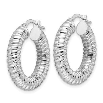 14k White Gold Polished 5mm Hollow Spiral Round Hoop Earrings — alternate view