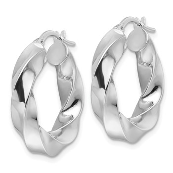 14k White Gold Polished 5.25mm Hollow Twisted Round Hoop Earrings — alternate view
