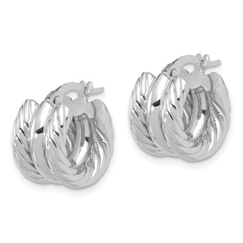 14K White Polished and Twisted Hoop Earrings — alternate view