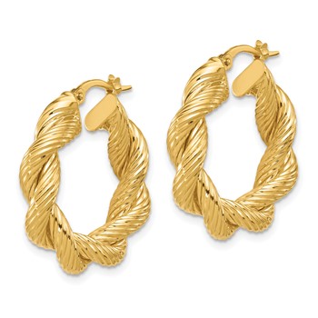 14K Polished and Textured Twisted Hoop Earrings — alternate view