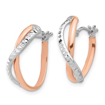 14K Two-tone Polished Diamond-cut Crossover Hoop Earrings — alternate view