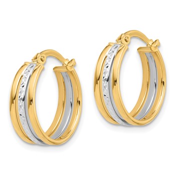 14K Two-tone Polished and Diamond-cut Fancy Hoop Earrings — alternate view
