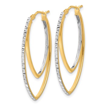 14K Polished and Rhodium Diamond-cut V Shape Hoop Earrings — alternate view