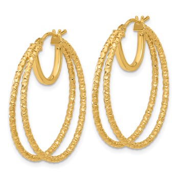 14K Polished and Textured Double Circle Hoop Earrings — alternate view