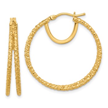 14K Polished and Textured Double Circle Hoop Earrings