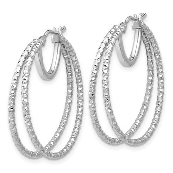 14K White Gold Polish and Textured Double Circle Hoop Earrings — alternate view