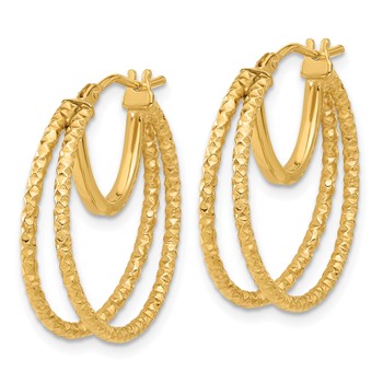 14K Polished and Textured Double Circle Hoop Earrings — alternate view
