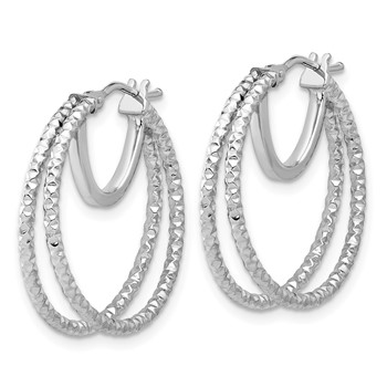 14K White Gold Polish and Textured Double Circle Hoop Earrings — alternate view