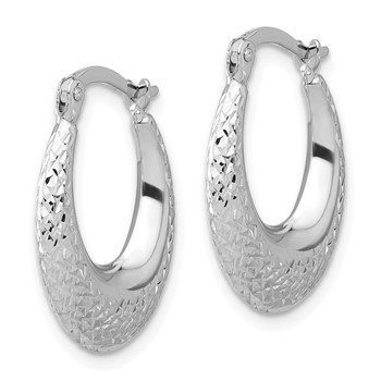 14K White Gold Polished and Diamond-cut Hoop Earrings — alternate view