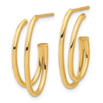 14K Polished Oval /Double Strand  J-Hoop Post Earrings — alternate view