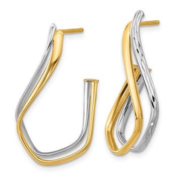 14K Two-tone Polished Diamond-cut Twisted J-Hoop Post Earrings — alternate view