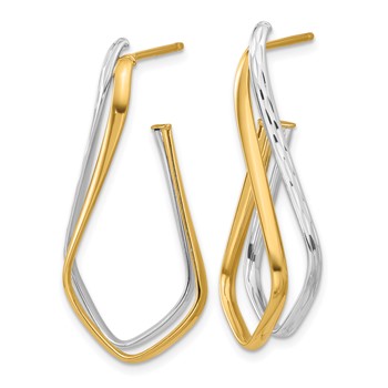 14K Two-tone Polished Diamond-cut Twisted J-Hoop Post Earrings — alternate view