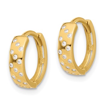 14K Polished CZ Hinged Hoop Earrings — alternate view