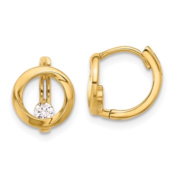 14K Polished CZ Circle Hoop Earrings