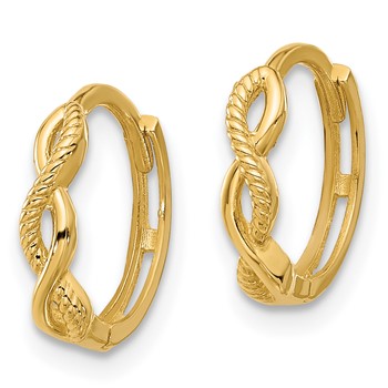 14K Polished and Textured Braided Hinged Hoop Earrings — alternate view