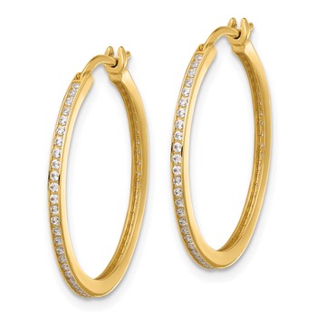 14K Polished CZ 1.5mm Large Hoop Earrings — alternate view